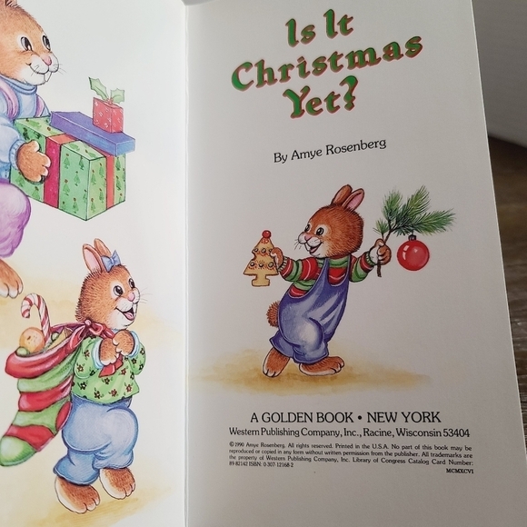 Vintage 90s 1990 Is It Christmas Yet? Amye Rosenberg Golden Book Mice - Picture 2 of 6